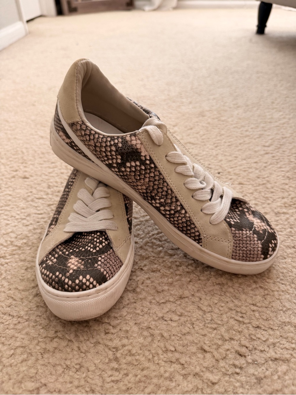 Thread & Supply Snake-Print Low-Top Sneakers in Beige and Brown